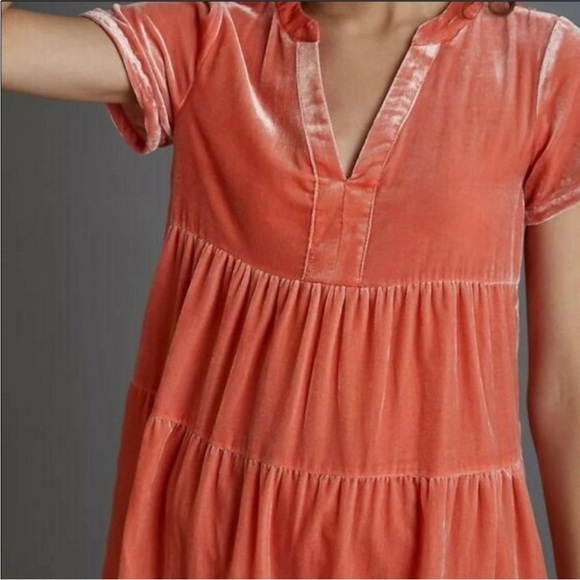 Anthropologie Maeve Creamsicle Velvet Babydoll Dress - Picture 10 of 10